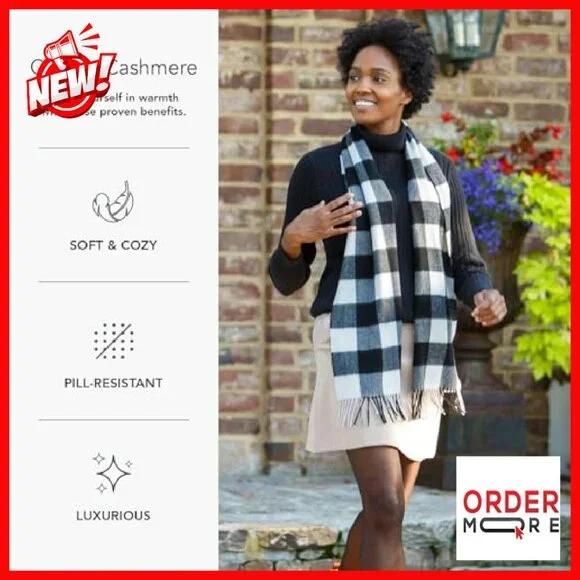 100% Pure Cashmere Winter Scarf 66 x 12 Soft Pill-Resistant